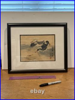 Watercolor Vintage Chinese Original Art Ducks Fish Artist Signed withSeal Framed