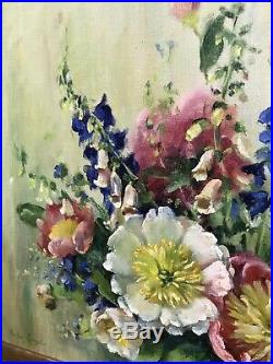 Welsh Artist Oil On Canvas Floral Signed Painting Antique Heather Craigmile