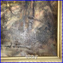 Western Oil Vintage Painting Mountain Water Rocks Landscape Original Art Signed