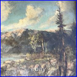 Western Oil Vintage Painting Mountain Water Rocks Landscape Original Art Signed