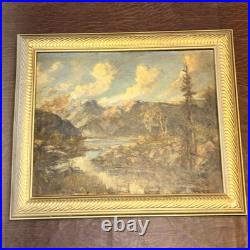 Western Oil Vintage Painting Mountain Water Rocks Landscape Original Art Signed