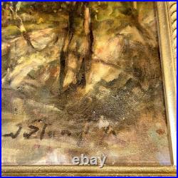 Western Oil Vintage Painting Mountain Water Rocks Landscape Original Art Signed