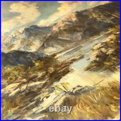 Western Oil Vintage Painting Mountain Water Rocks Landscape Original Art Signed
