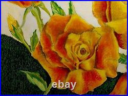 Yellow Roses Green Field OLD VINTAGE ORIGINAL Signed B Drennan Pastel Art FRAMED