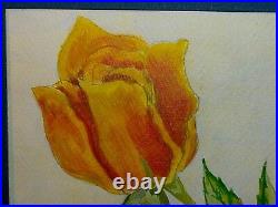 Yellow Roses Green Field OLD VINTAGE ORIGINAL Signed B Drennan Pastel Art FRAMED