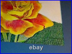 Yellow Roses Green Field OLD VINTAGE ORIGINAL Signed B Drennan Pastel Art FRAMED