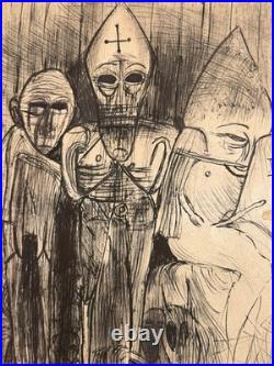 Zdzislaw Beksinski painting and drawing on old paper signed stamped vintage